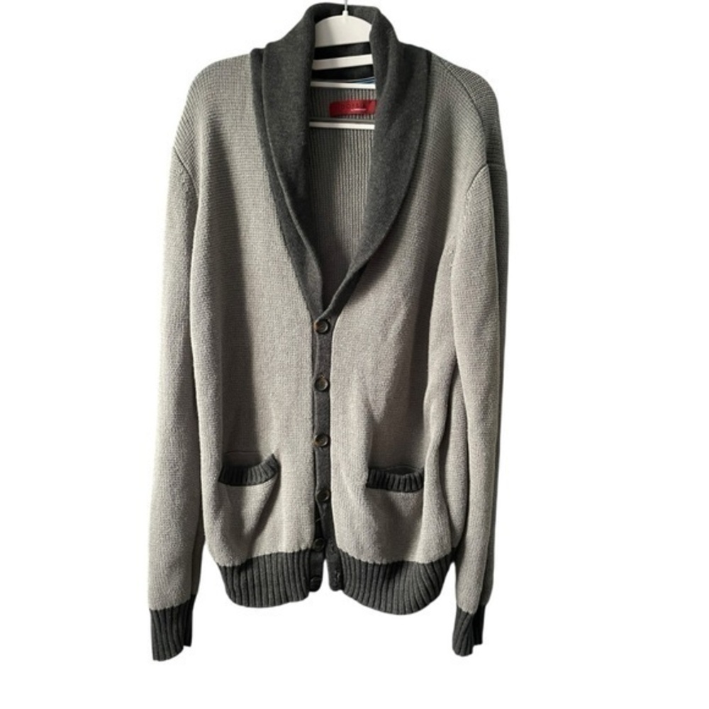 DORSIA By Simon Hart Dark Gray Shawl Collar Sweatshirt Cardigan Bottom down.